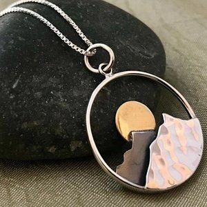 Mountain Necklace Sterling Silver Bronze Sun Necklace